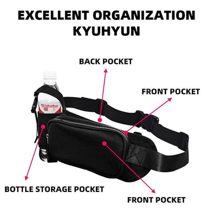 Winter Fitness Bundle - Black M size Women's High Waist 3/4 Yoga Leggings with Peach Hip Lift and Black Waterproof Sports Waist Bag with Bottle Holder for Running Gym and Outdoor Activities