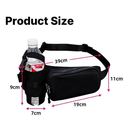 Winter Fitness Bundle - Black L size Women's High Waist 3/4 Yoga Leggings with Peach Hip Lift and Black Waterproof Sports Waist Bag with Bottle Holder for Running Gym and Outdoor Activities