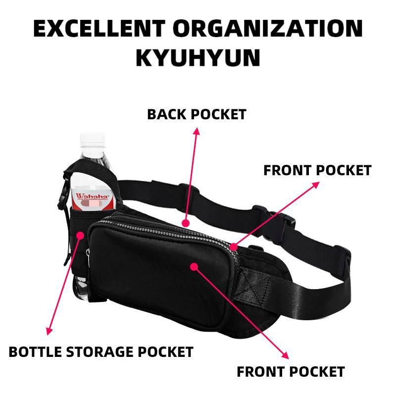 Winter Fitness Bundle - Grey L size Women's High Waist 3/4 Yoga Leggings with Peach Hip Lift and Black Waterproof Sports Waist Bag with Bottle Holder for Running Gym and Outdoor Activities