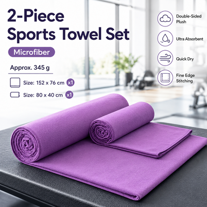 2 Piece Purple Microfiber Sports Towel Set -  152*76cm and 80*40cm Quick Dry Gym Towels, Ultra Absorbent Sweat Towel for Fitness Running Swimming, Lightweight Travel Friendly