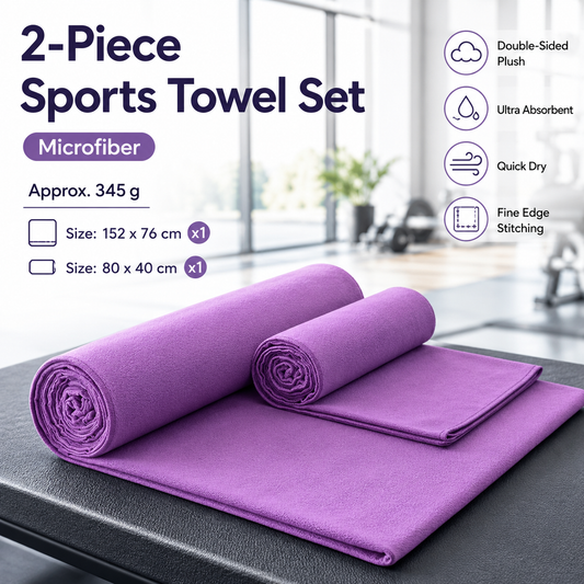 2 Piece Purple Microfiber Sports Towel Set -  152*76cm and 80*40cm Quick Dry Gym Towels, Ultra Absorbent Sweat Towel for Fitness Running Swimming, Lightweight Travel Friendly