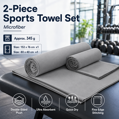 2 Piece Grey Microfiber Sports Towel Set -  152*76cm and 80*40cm Quick Dry Gym Towels, Ultra Absorbent Sweat Towel for Fitness Running Swimming, Lightweight Travel Friendly
