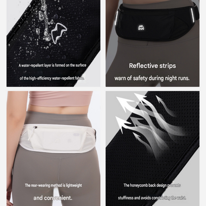 Dry and Breathable Sports combination-Black Running Waist Belt and Black 152*76cm and 80*40cm Microfiber Sports Towel Set - Waterproof Nylon Belt with Reflective Strips, Quick Dry Gym Towels for Fitness Running Swimming