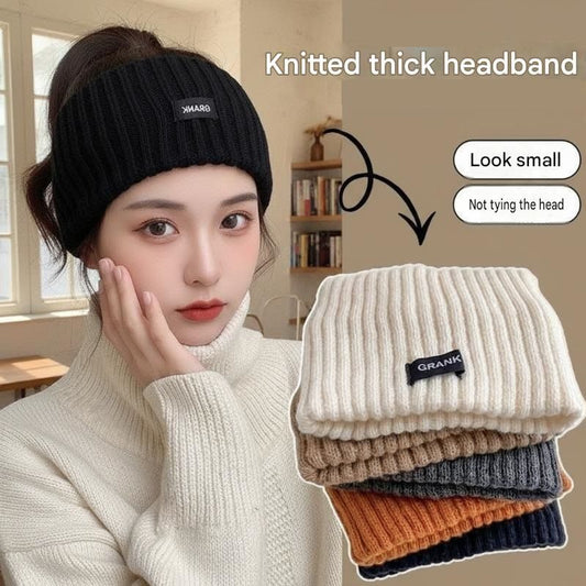 Black Women's Knitted Headkerchief- Soft Yarn Wide Ear Warmer Head Wrap, Stretchy Non-Slip Forehead Protector for Sports, Yoga, Postpartum Care and Winter Outdoor Activities