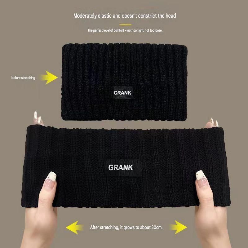 Black Women's Knitted Headkerchief- Soft Yarn Wide Ear Warmer Head Wrap, Stretchy Non-Slip Forehead Protector for Sports, Yoga, Postpartum Care and Winter Outdoor Activities