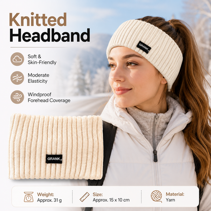 Beige Women's Knitted Headkerchief- Soft Yarn Wide Ear Warmer Head Wrap, Stretchy Non-Slip Forehead Protector for Sports, Yoga, Postpartum Care and Winter Outdoor Activities