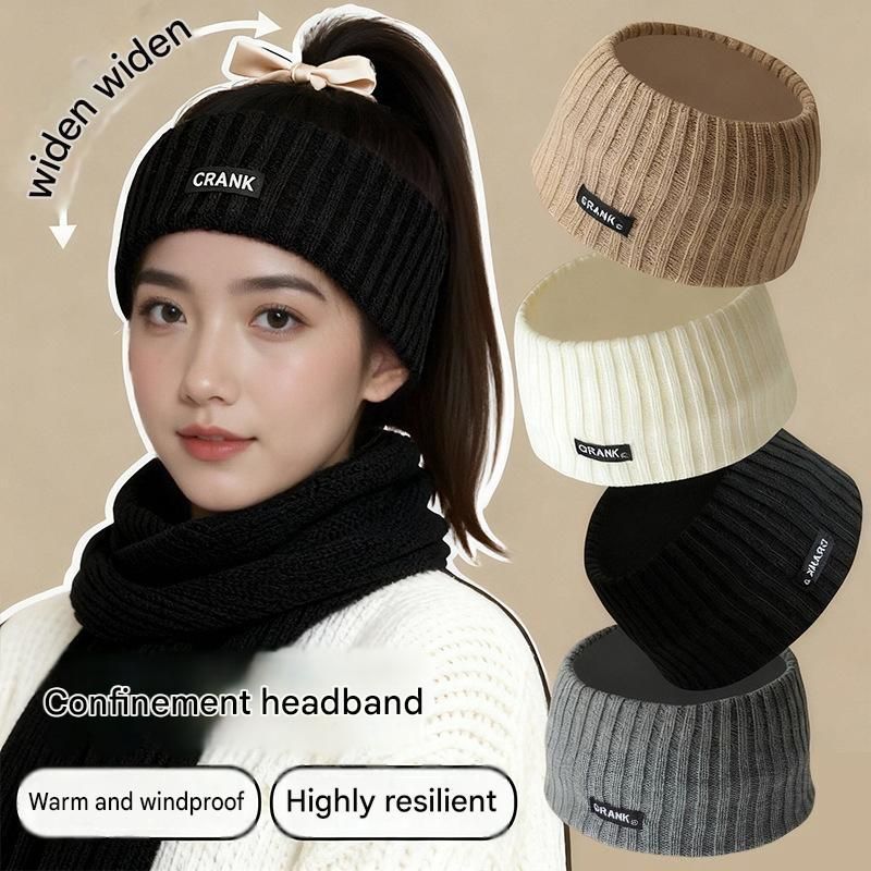 Grey Women's Knitted Headkerchief- Soft Yarn Wide Ear Warmer Head Wrap, Stretchy Non-Slip Forehead Protector for Sports, Yoga, Postpartum Care and Winter Outdoor Activities