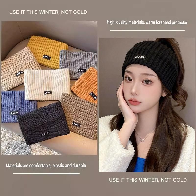Grey Women's Knitted Headkerchief- Soft Yarn Wide Ear Warmer Head Wrap, Stretchy Non-Slip Forehead Protector for Sports, Yoga, Postpartum Care and Winter Outdoor Activities