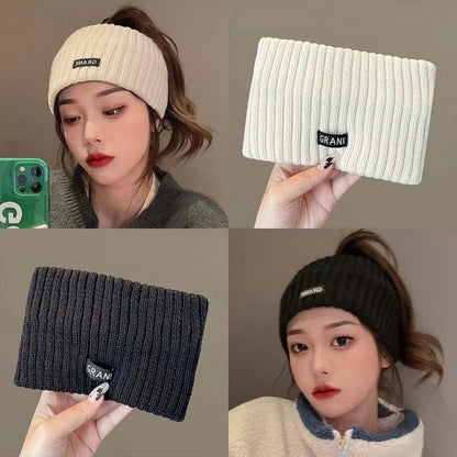 Grey Women's Knitted Headkerchief- Soft Yarn Wide Ear Warmer Head Wrap, Stretchy Non-Slip Forehead Protector for Sports, Yoga, Postpartum Care and Winter Outdoor Activities