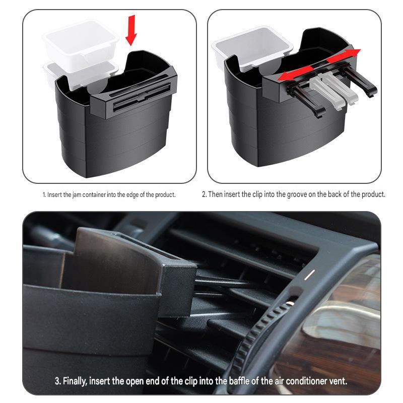 Black Car Air Vent French Fries Holder - Plastic Multi-Function Cup Organizer with Sauce Tray for Fast Food, Phones and Small Items, Universal Fit for Horizontal and Round Vents