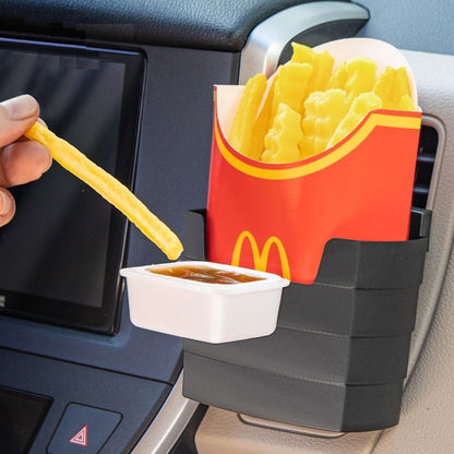 Black Car Air Vent French Fries Holder - Plastic Multi-Function Cup Organizer with Sauce Tray for Fast Food, Phones and Small Items, Universal Fit for Horizontal and Round Vents