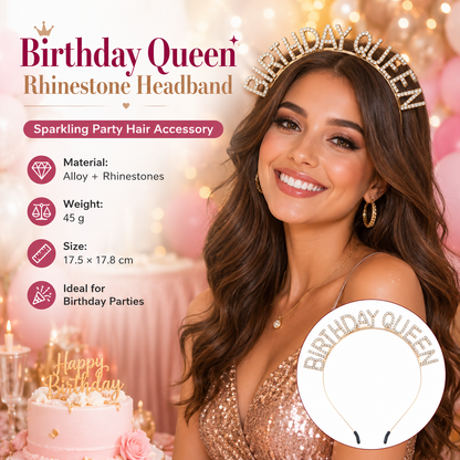 Golden Birthday queen Rhinestone decorative headband - Alloy Letter Hair Accessory with Sparkling Crystals for Women and Girls, Party Photo Prop and Celebration Gift