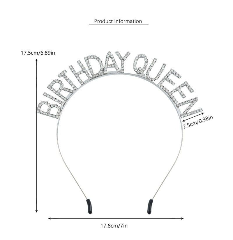 Silvery Birthday queen Rhinestone decorative headband - Alloy Letter Hair Accessory with Sparkling Crystals for Women and Girls, Party Photo Prop and Celebration Gift