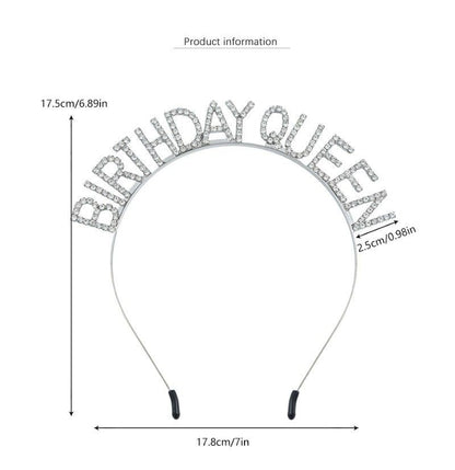 Silvery Birthday queen Rhinestone decorative headband - Alloy Letter Hair Accessory with Sparkling Crystals for Women and Girls, Party Photo Prop and Celebration Gift