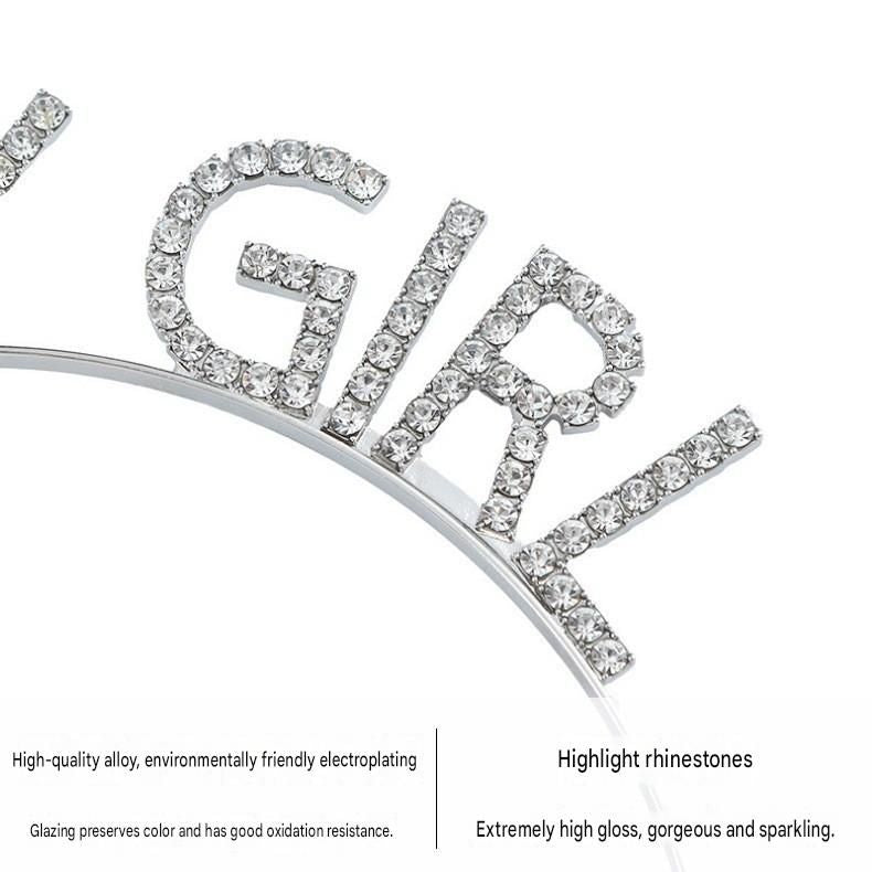 Silvery Birthday queen Rhinestone decorative headband - Alloy Letter Hair Accessory with Sparkling Crystals for Women and Girls, Party Photo Prop and Celebration Gift