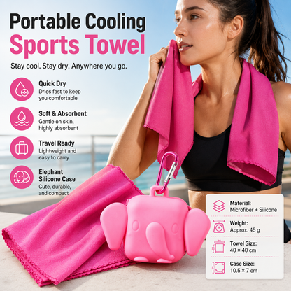 Red Portable Quick Dry Towel with  Elephant Storage Box  - Microfiber Cooling Sports Sweat Towel with Silicone Case  for Gym Swimming Travel