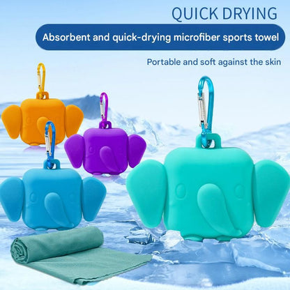 Red Portable Quick Dry Towel with  Elephant Storage Box  - Microfiber Cooling Sports Sweat Towel with Silicone Case  for Gym Swimming Travel