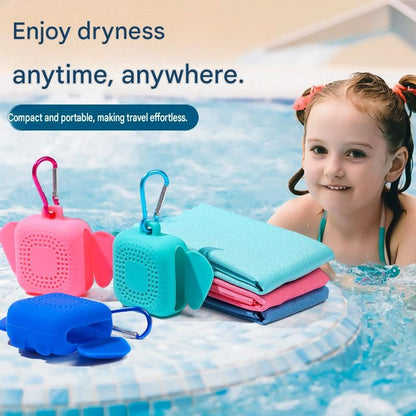 Red Portable Quick Dry Towel with  Elephant Storage Box  - Microfiber Cooling Sports Sweat Towel with Silicone Case  for Gym Swimming Travel