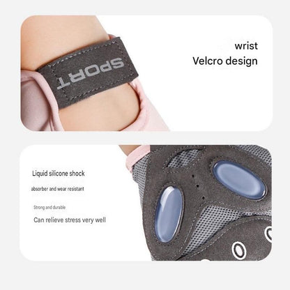 Pink L size Women's Half-Finger Fitness Gloves - Liquid Silicone Shock Absorption, Ice Silk Breathable Fabric, Non-Slip Grip for Gym Yoga Cycling Weight Training