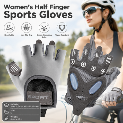 Grey S size Women's Half-Finger Fitness Gloves - Liquid Silicone Shock Absorption, Ice Silk Breathable Fabric, Non-Slip Grip for Gym Yoga Cycling Weight Training