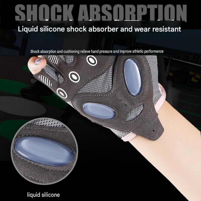 Grey M size Women's Half-Finger Fitness Gloves - Liquid Silicone Shock Absorption, Ice Silk Breathable Fabric, Non-Slip Grip for Gym Yoga Cycling Weight Training