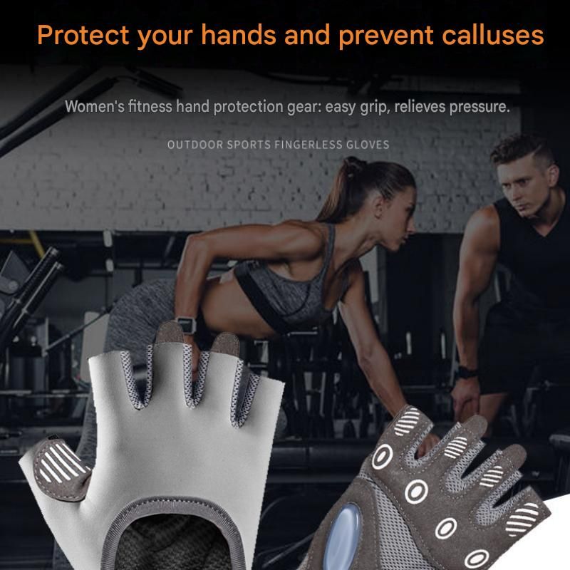 Grey L size Women's Half-Finger Fitness Gloves - Liquid Silicone Shock Absorption, Ice Silk Breathable Fabric, Non-Slip Grip for Gym Yoga Cycling Weight Training