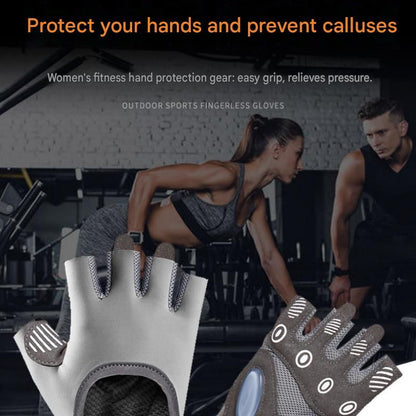 Grey L size Women's Half-Finger Fitness Gloves - Liquid Silicone Shock Absorption, Ice Silk Breathable Fabric, Non-Slip Grip for Gym Yoga Cycling Weight Training