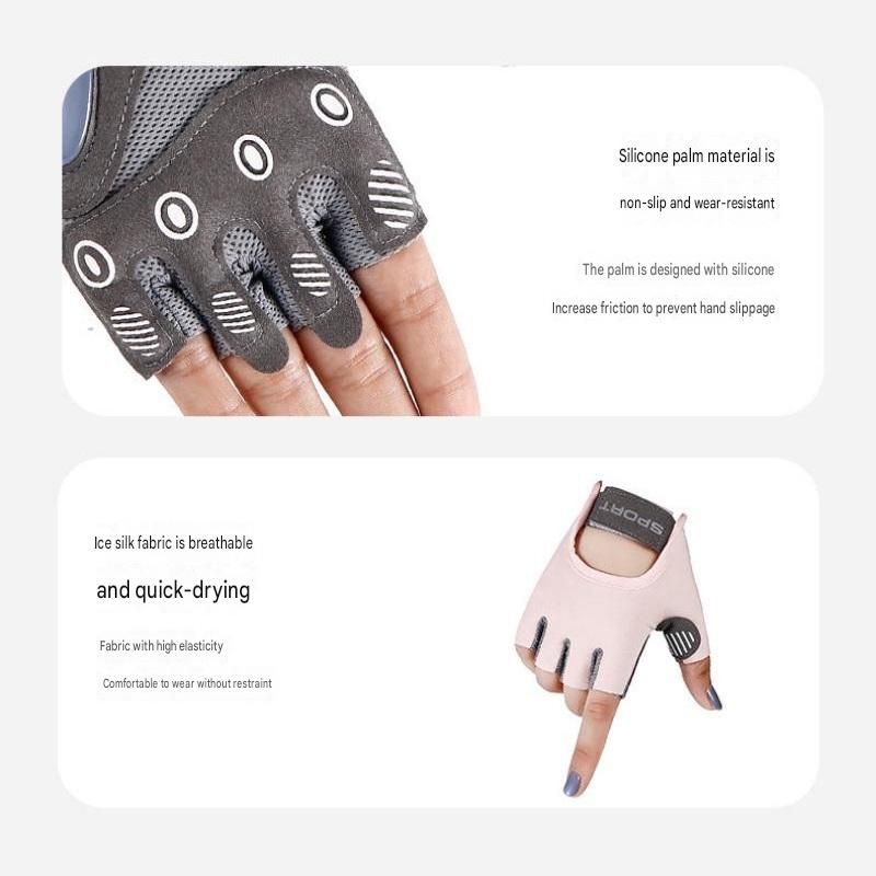 Black M size Women's Half-Finger Fitness Gloves - Liquid Silicone Shock Absorption, Ice Silk Breathable Fabric, Non-Slip Grip for Gym Yoga Cycling Weight Training