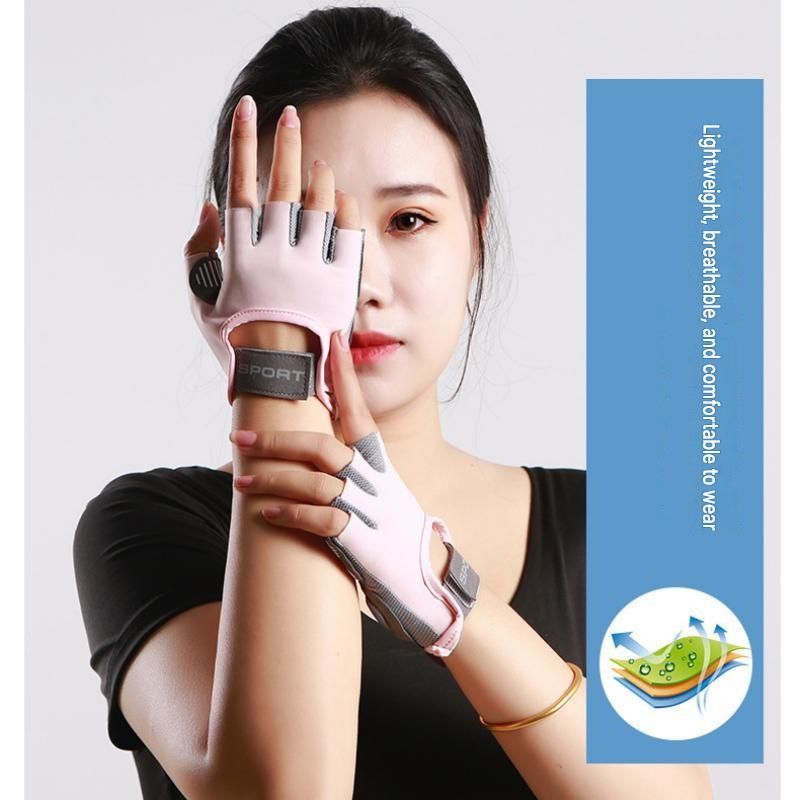 Black L size Women's Half-Finger Fitness Gloves - Liquid Silicone Shock Absorption, Ice Silk Breathable Fabric, Non-Slip Grip for Gym Yoga Cycling Weight Training