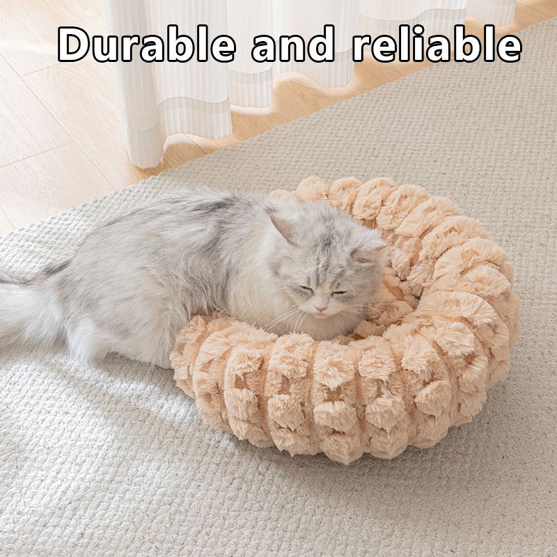 White 40cm with Heart-patterned jacquard Plush Round Pet Bed - Soft Donut Cat Bed, Warm Winter Dog Cushion for Anxiety Relief and Cozy Sleep, Durable Non-Slip Nest for Small to Medium Pets
