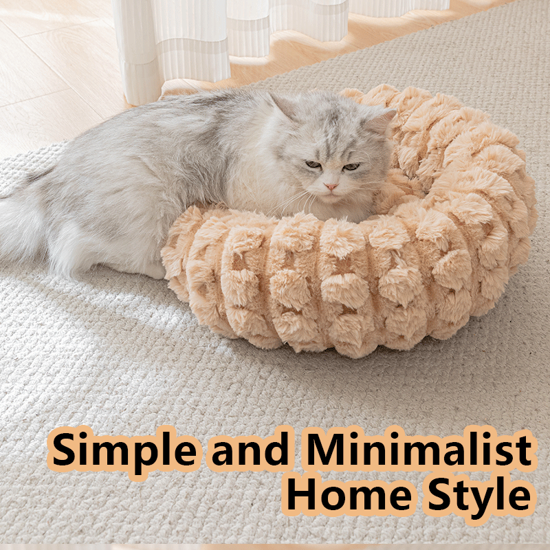 Grey 50cm with Heart-patterned jacquard Plush Round Pet Bed - Soft Donut Cat Bed, Warm Winter Dog Cushion for Anxiety Relief and Cozy Sleep, Durable Non-Slip Nest for Small to Medium Pets