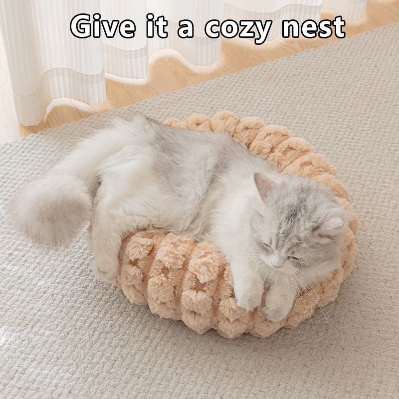 Grey 50cm with Heart-patterned jacquard Plush Round Pet Bed - Soft Donut Cat Bed, Warm Winter Dog Cushion for Anxiety Relief and Cozy Sleep, Durable Non-Slip Nest for Small to Medium Pets