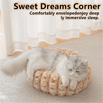 Coffee color 40cm with Heart-patterned jacquard Plush Round Pet Bed - Soft Donut Cat Bed, Warm Winter Dog Cushion for Anxiety Relief and Cozy Sleep, Durable Non-Slip Nest for Small to Medium Pets