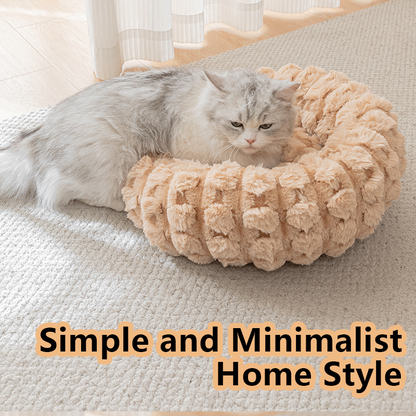 Coffee color 40cm with Heart-patterned jacquard Plush Round Pet Bed - Soft Donut Cat Bed, Warm Winter Dog Cushion for Anxiety Relief and Cozy Sleep, Durable Non-Slip Nest for Small to Medium Pets