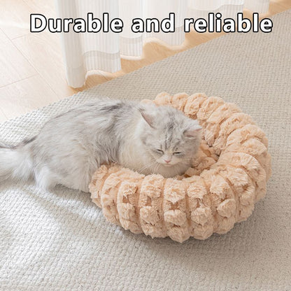 Coffee color 50cm with Heart-patterned jacquard Plush Round Pet Bed - Soft Donut Cat Bed, Warm Winter Dog Cushion for Anxiety Relief and Cozy Sleep, Durable Non-Slip Nest for Small to Medium Pets