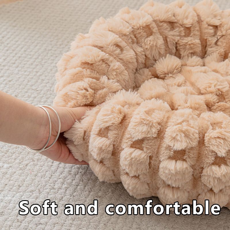 Yellow 40cm with Heart-patterned jacquard Plush Round Pet Bed - Soft Donut Cat Bed, Warm Winter Dog Cushion for Anxiety Relief and Cozy Sleep, Durable Non-Slip Nest for Small to Medium Pets