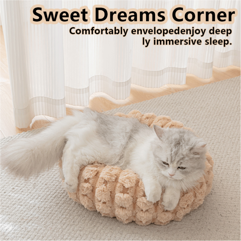 Yellow 50cm with Heart-patterned jacquard Plush Round Pet Bed - Soft Donut Cat Bed, Warm Winter Dog Cushion for Anxiety Relief and Cozy Sleep, Durable Non-Slip Nest for Small to Medium Pets