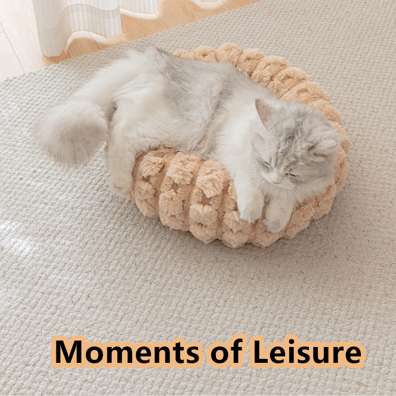 Yellow 50cm with Heart-patterned jacquard Plush Round Pet Bed - Soft Donut Cat Bed, Warm Winter Dog Cushion for Anxiety Relief and Cozy Sleep, Durable Non-Slip Nest for Small to Medium Pets