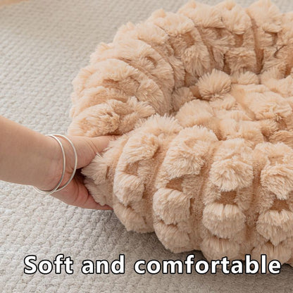 Yellow 50cm with Heart-patterned jacquard Plush Round Pet Bed - Soft Donut Cat Bed, Warm Winter Dog Cushion for Anxiety Relief and Cozy Sleep, Durable Non-Slip Nest for Small to Medium Pets