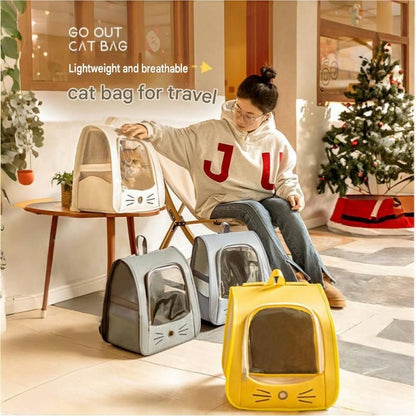 Blue Breathable Pet Carrier Backpack - Nylon Cat Travel Bag with Large Clear Window, 3-in-1 Carry Design for Cats Under 6kg and Small Dogs