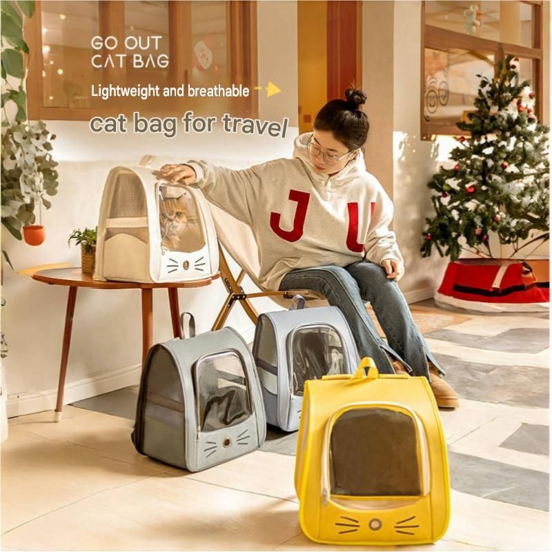 Grey Breathable Pet Carrier Backpack - Nylon Cat Travel Bag with Large Clear Window, 3-in-1 Carry Design for Cats Under 6kg and Small Dogs