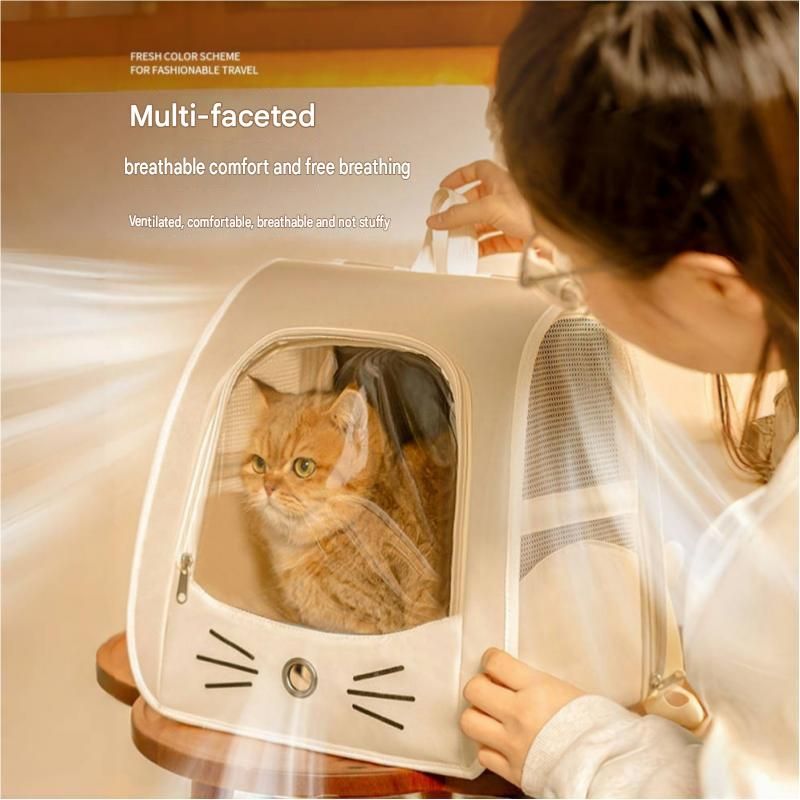 Grey Breathable Pet Carrier Backpack - Nylon Cat Travel Bag with Large Clear Window, 3-in-1 Carry Design for Cats Under 6kg and Small Dogs