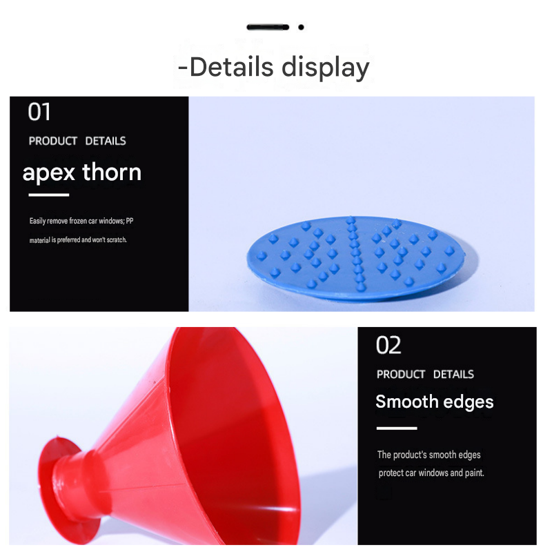 Red Multi-Function Car Windshield Ice Scraper - 4-in-1 Plastic Snow Removal Tool with Funnel Design, Lightweight Portable De-Icer for Winter Driving Safety