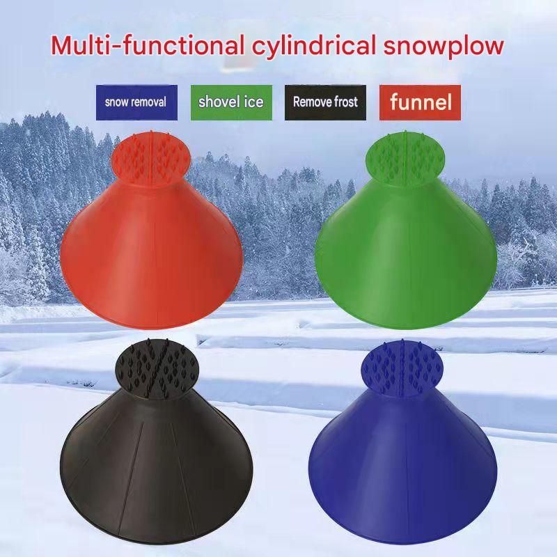 Black Multi-Function Car Windshield Ice Scraper - 4-in-1 Plastic Snow Removal Tool with Funnel Design, Lightweight Portable De-Icer for Winter Driving Safety