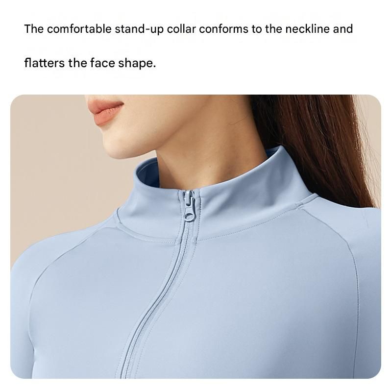 L size Women's 2-Piece Running Yoga Set - Blue Colorblock Zip Jacket and Blue Faux Two-Layer Leggings, Slim Fit High Stretch Gym Activewear for Fitness and Training
