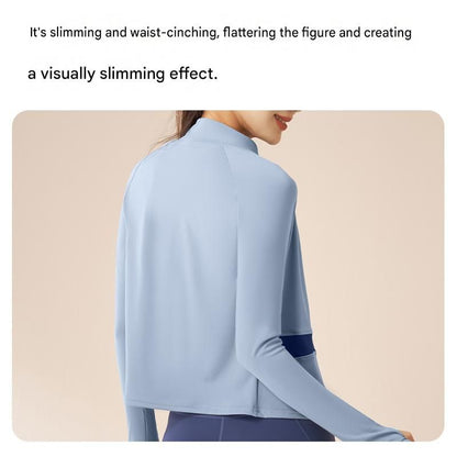 L size Women's 2-Piece Running Yoga Set - White Colorblock Zip Jacket and coffee Faux Two-Layer Leggings, Slim Fit High Stretch Gym Activewear for Fitness and Training