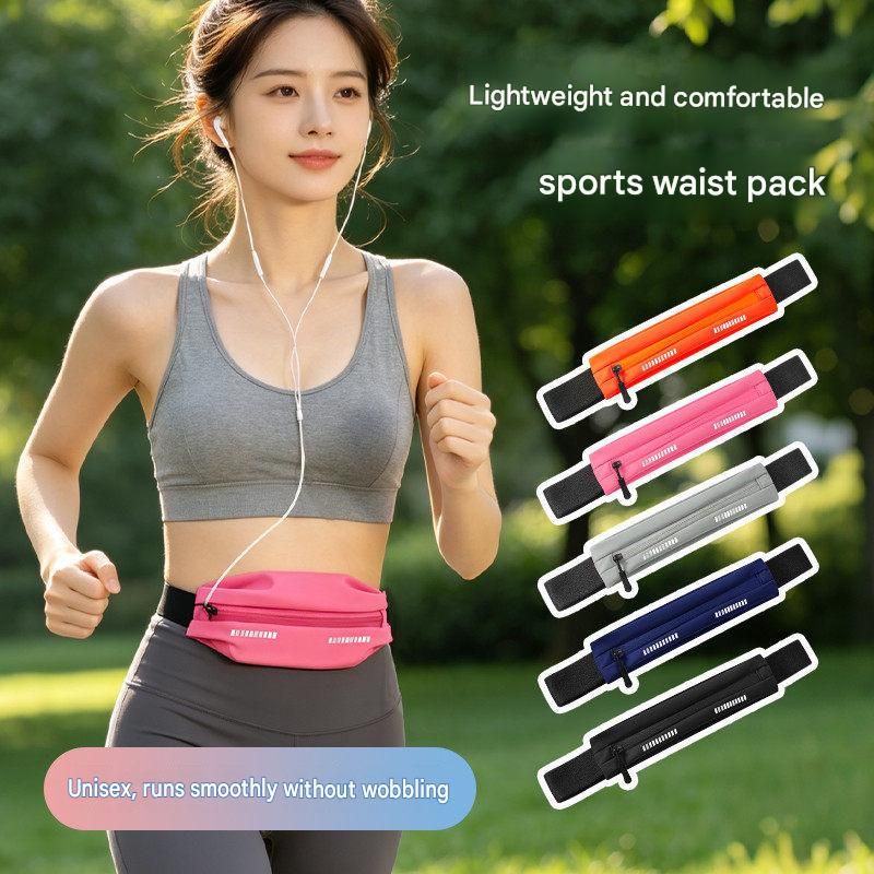 Black Running Waist Belt - High Stretch Nylon Sports Fanny Pack with Reflective Strips, Lightweight Waterproof Phone Holder for Gym, Jogging and Outdoor Fitness