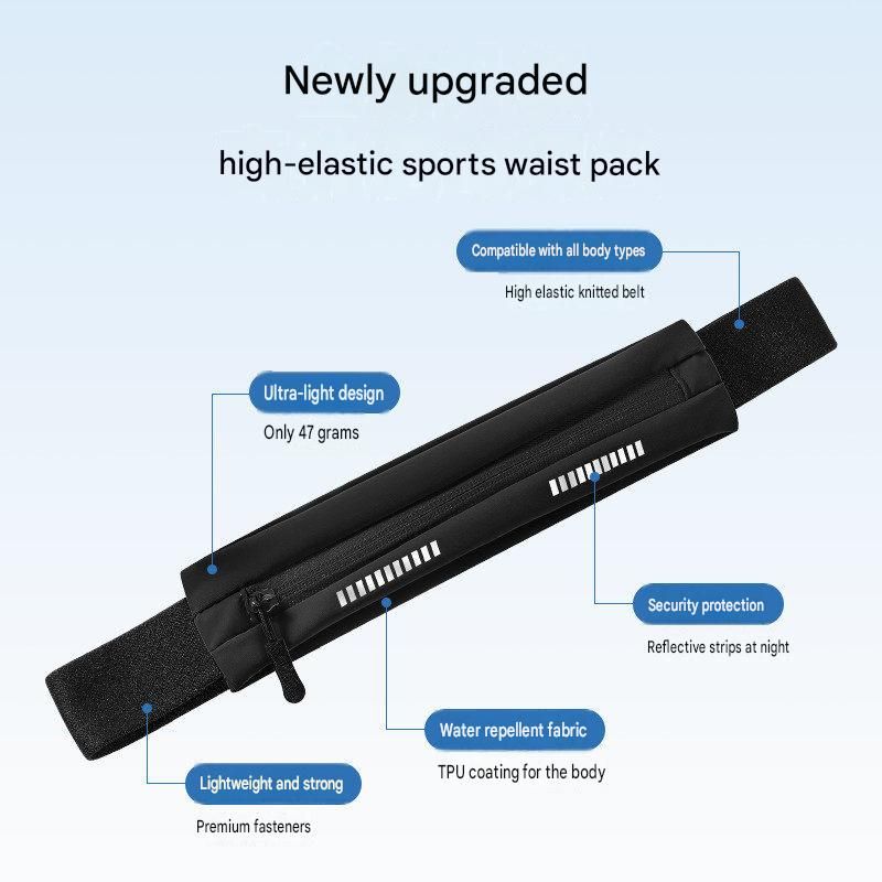 Grey Running Waist Belt - High Stretch Nylon Sports Fanny Pack with Reflective Strips, Lightweight Waterproof Phone Holder for Gym, Jogging and Outdoor Fitness