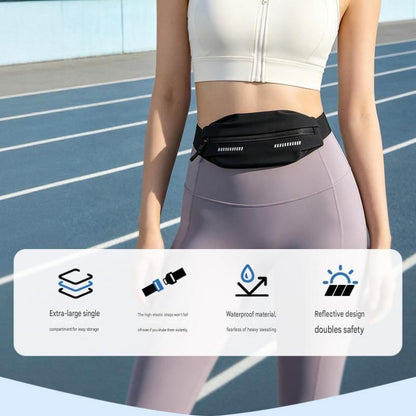 Grey Running Waist Belt - High Stretch Nylon Sports Fanny Pack with Reflective Strips, Lightweight Waterproof Phone Holder for Gym, Jogging and Outdoor Fitness