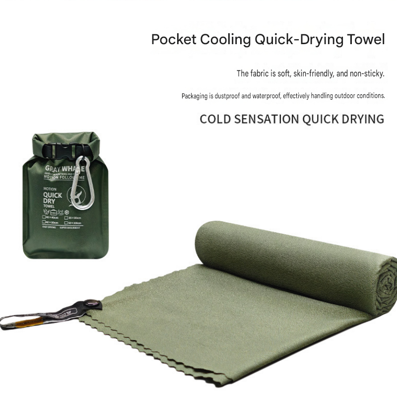 Outdoor Sports Combo Set - Green Microfiber Quick Dry Cooling Towel and Orange Lightweight Running Waist Belt with Reflective Strips, Portable Gym Accessories for Fitness and Travel Suitable for sports; keeps hands free and makes wiping away sweat conveni